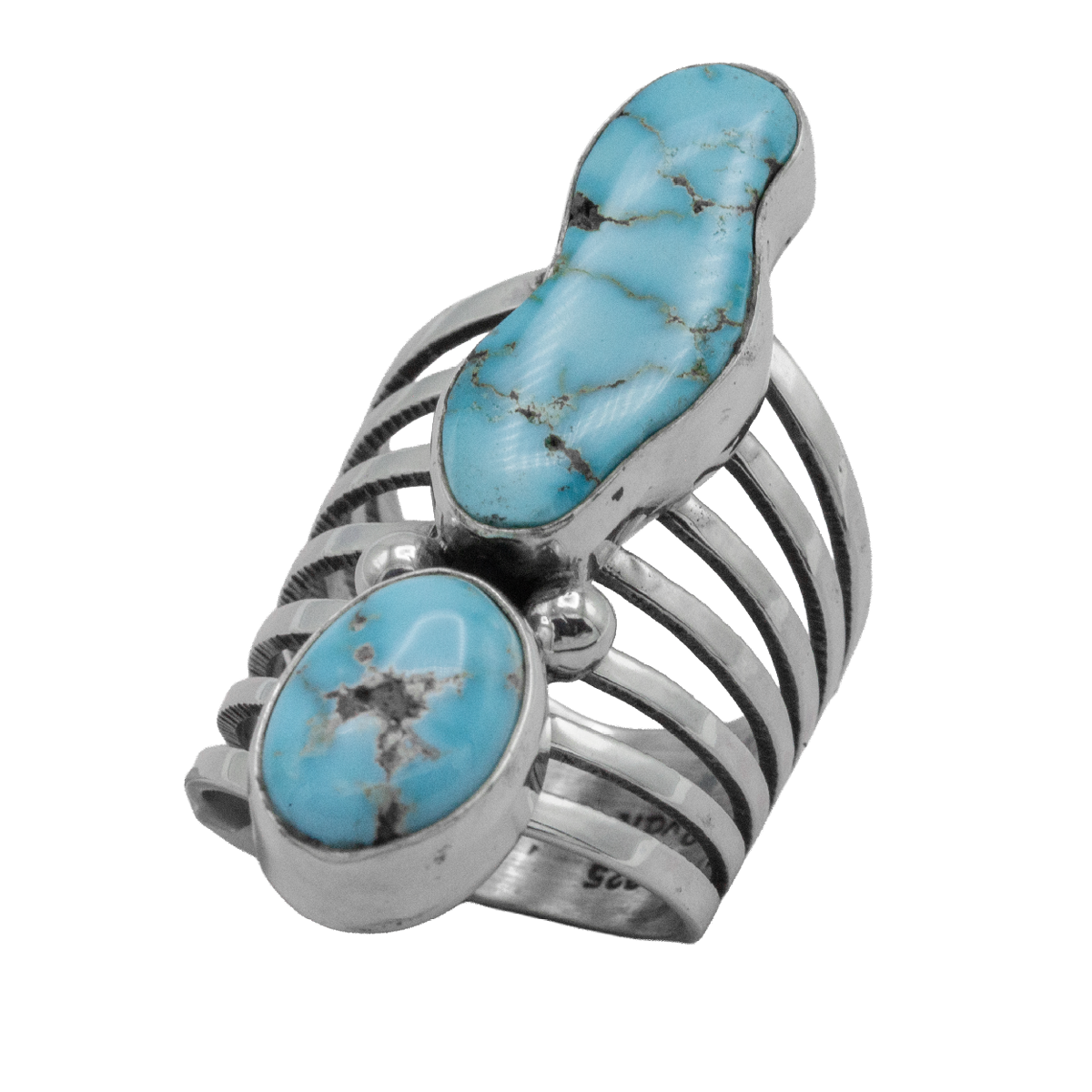 2 Stone Inlay Dry Creek Turquoise Ring GZ NW 6986