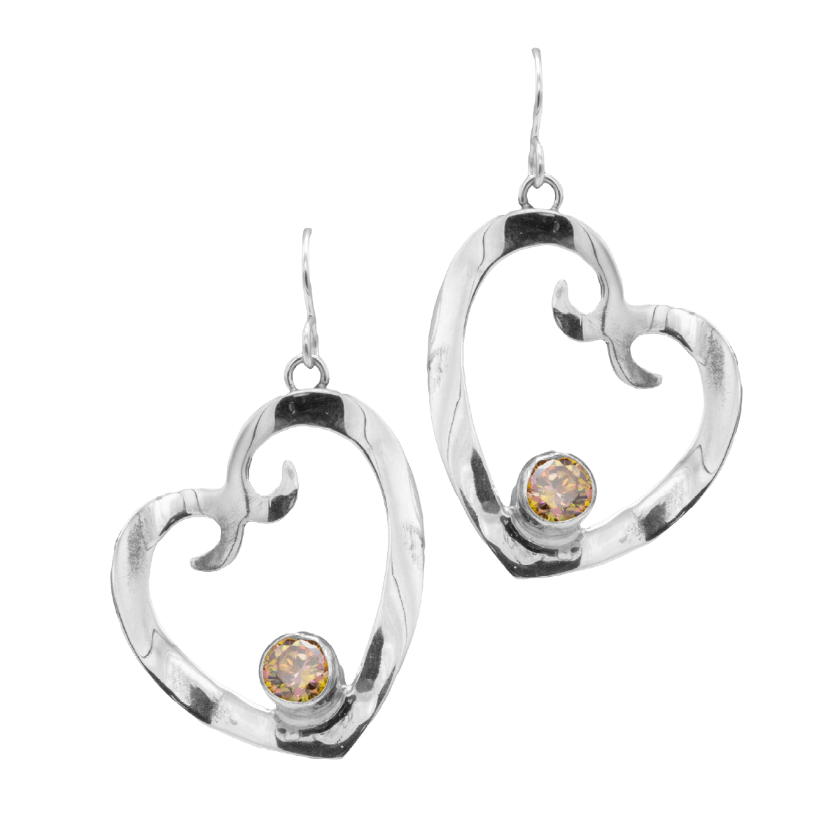 Image of heart shaped hand made earrings in Albuquerque