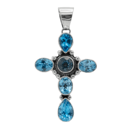 Faceted Blue Topaz Cross Pendant GZ NW 5314