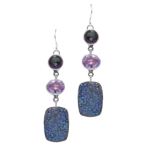 Drusy, Mystic Fire and Lavender CZ Earrings GZ NW 5406