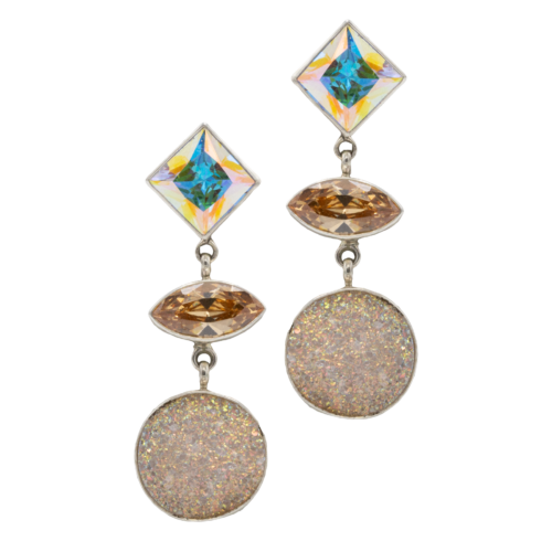 Drusy, Moonglow and Champagne CZ Earrings GZ NW 5405