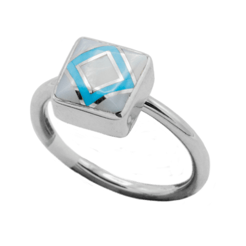 Inlay Mother of Pearl and Sleeping Beauty Stackable Ring GZ NW 5437
