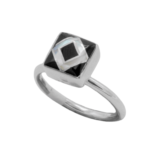 Inlay Jet and Mother of Pearl Stackable Ring GZ NW 5435