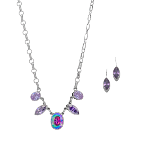 Faceted Lunar Lavender and Amethyst Necklace & Earring Set GZ NW 5382
