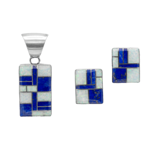 Inlay Lapis and Opal Earring and Pendant Set GZ NW 5392