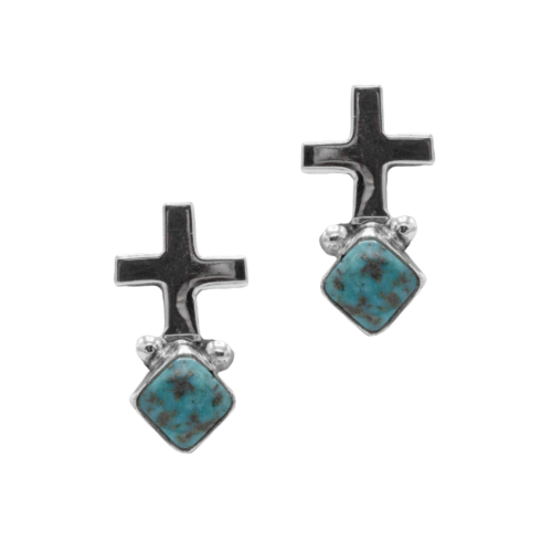 Sterling Silver and Turquoise Cross Earrings GZ NW 5418