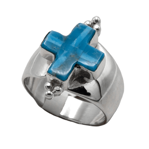 Inlay Morenci Turquoise Cross Ring GZ NW 5546