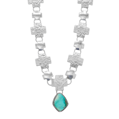 Sterling Silver Cross Necklace with Royston Turquoise Pendant GZ NW 5570