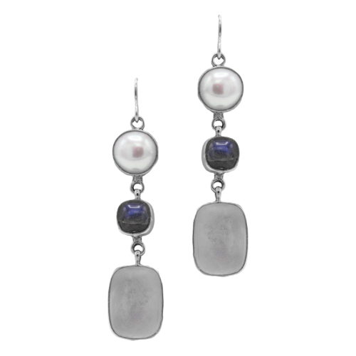 Labradorite, Moonstone and Fresh Water Pearl Earrings GZ NW 5517