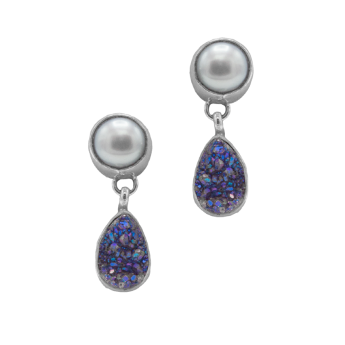 Fresh Water Pearl and Drusy Earrings GZ NW 5507