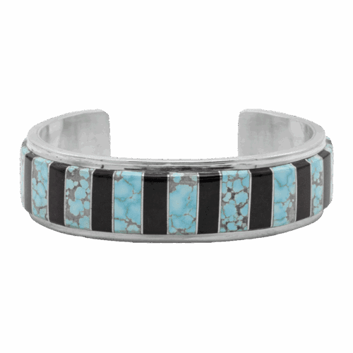 Inlay Jet and #8 Turquoise Cuff Bracelet GZ NW 5673
