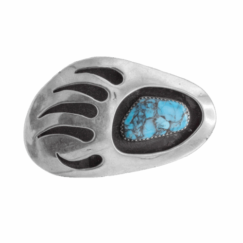 Vintage Nickel Silver and Turquoise Bear Claw Belt Buckle GZ NW 5612