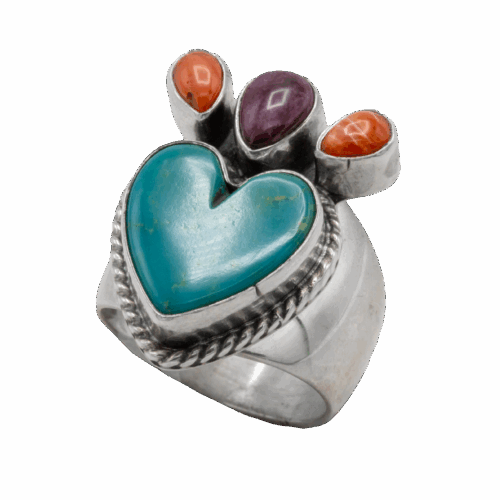 Turquoise and Spiny Oyster Heart Ring GZ NW 5639
