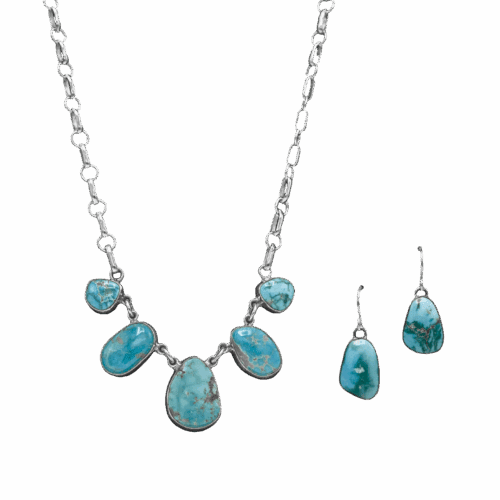 5 Stone Royston Turquoise Necklace and Earrings Set GZ NW 5742