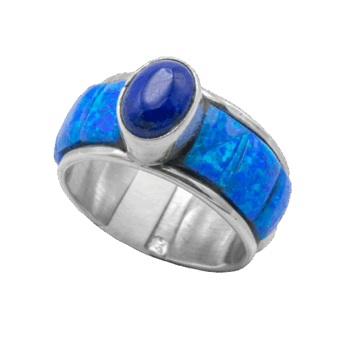 Inlay Blue Opal Ring with Lapis Stone GZ NW 5699