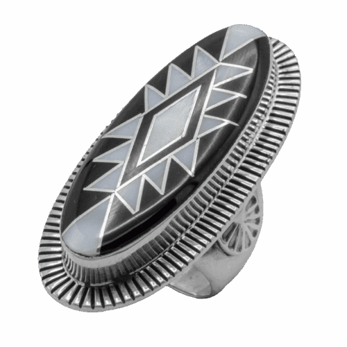 Inlay Jet and Mother of Pearl Ring GZ NW 5695