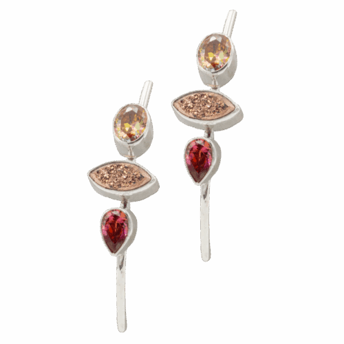 3 Stone Drusy and CZ Earrings GZ NW 5825