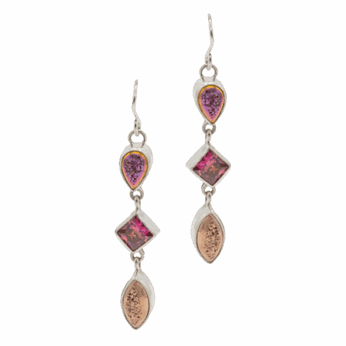 Drusy and Salmon Sorbet CZ Earrings GZ NW 5683