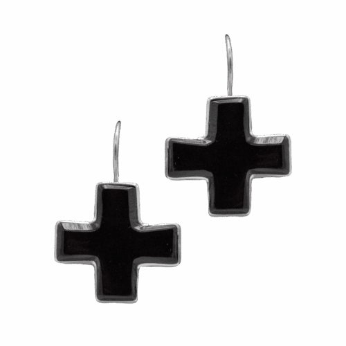 Inlay Jet Cross Earrings GZ NW 5916