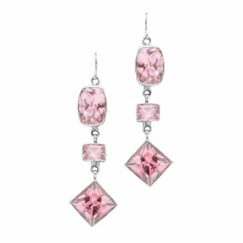 3 Stone Faceted Pink CZ Earrings GZ NW 5862